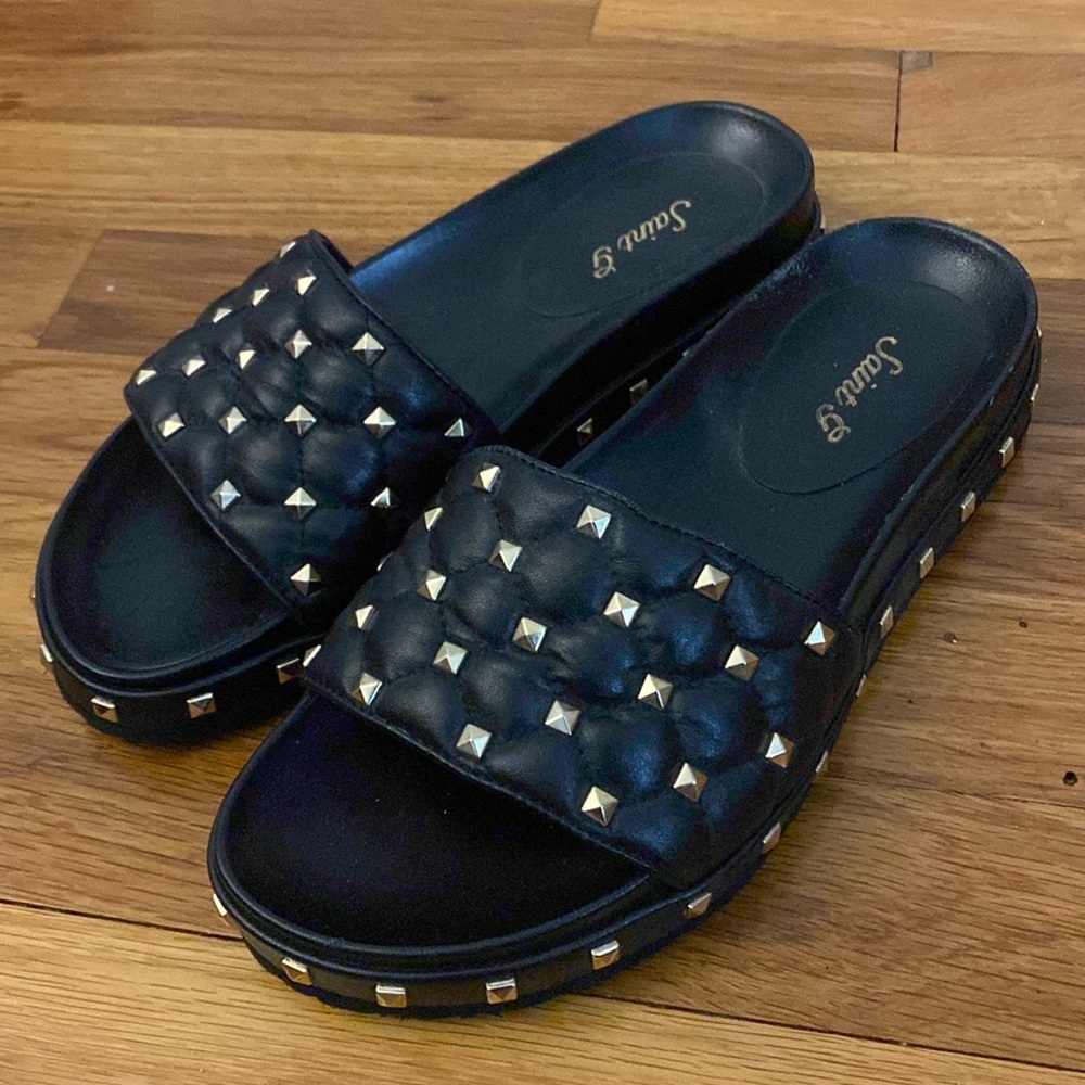 Studded Slide Sandals for Women - Black SaintG